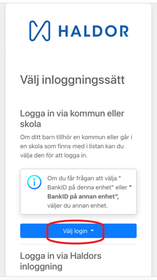 Skärmklipp som visar att man ska välja logga in med Bank-ID