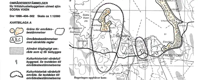 Ett utsnitt från en karta med områdesbestämmelser. Klicka på kartan och du kommer till alla områdesbestämmelser i Eksjö kommun.